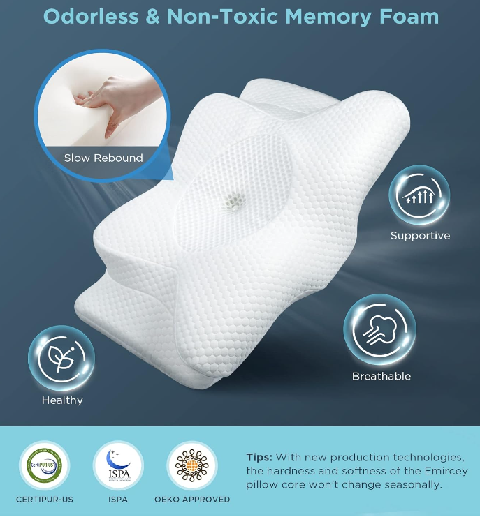 Emircey Adjustable Neck Cervical Memory Foam Pillows WHITE QUEEN EDK010AQ - Like New