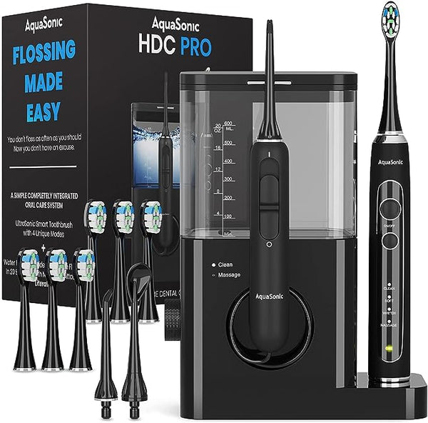 AquaSonic Home Dental Center PRO Power Toothbrush and Water Flosser – BLACK Like New