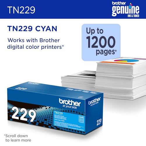 Brother Genuine TN229C Cyan Standard Yield Printer Toner Cartridge Print Up - Brand New