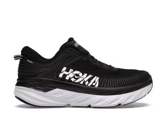 HOKA ONE BONDI 7 MENS SHOES - SIZE: MEN 7.5 (AU/UK M7) (JP M25.5) - BLACK/WHITE - Like New