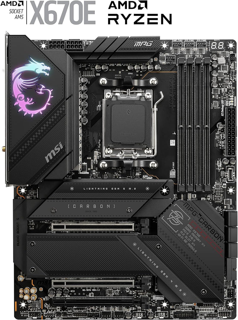 MSI MPG X670E Carbon WiFi Gaming Motherboard, AM5, DDR5, PCIe 5.0, ATX - Black - Like New