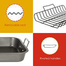 Turkey Roasting Pan With Rack (Grey/Black) By Home Basics Carbon Steel Steel - Brand New