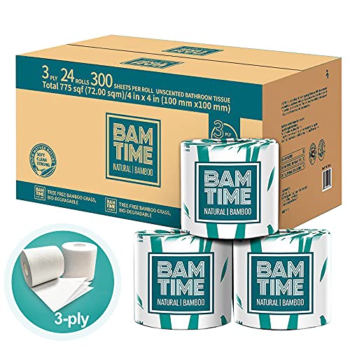 BAMTIME TOILET PAPER 100% 3PLY BAMBOO 24 ROLLS TREE FREE BIODEGRADABLE WHITE - Brand New