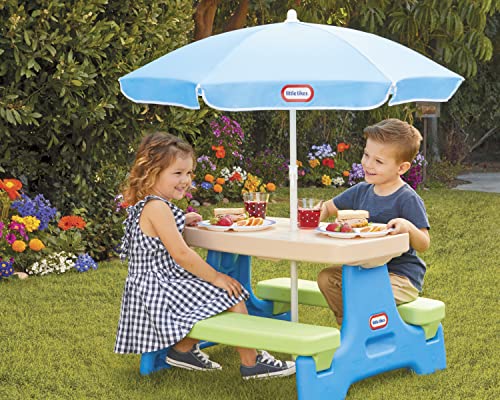 LITTLE TIKES EASY STORE JR. PLAY TABLE WITH UMBRELLA 629945M - BLUE/GREEN - Like New