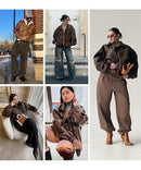 BAKYARDER WOMENS OVERSIZED Y2K FAUX LEATHER JACKETS VINTAGE plus Size Brown L - Like New