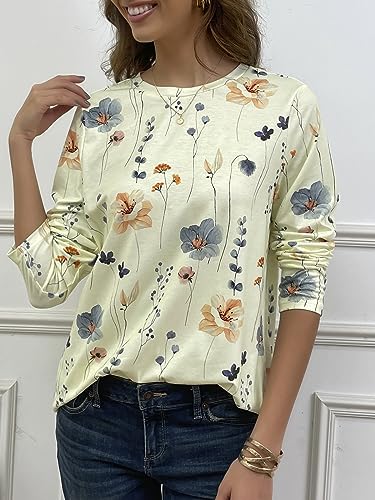 JUSTFASHIONNOW WOMENS LONG SLEEVE TOPS SUMMER FLOWER T SHIRT - LARGE - YELLOW - Like New
