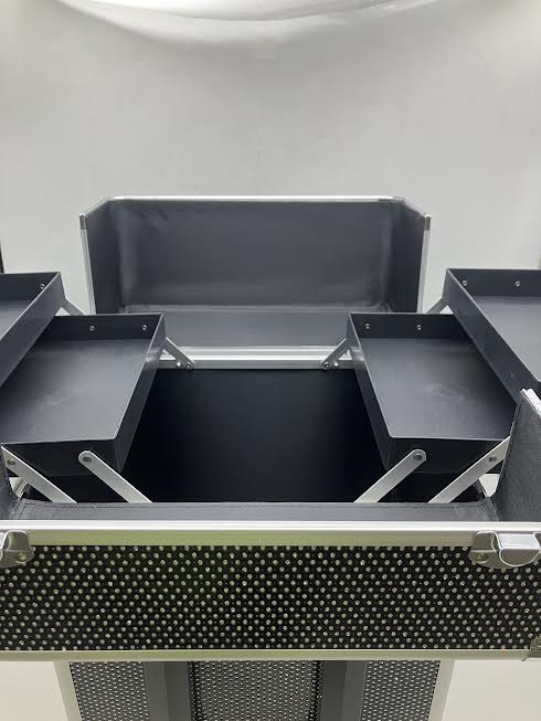 GENERIC 20" ROLLING COSMETICS ORGANIZER, FOLDING TRAYS - BLACK DIAMOND SPARKLES - Like New