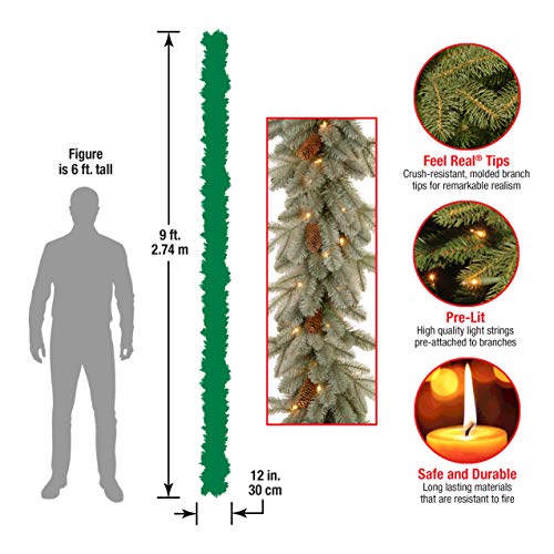 NATIONAL TREE COMPANY 9 FT FROSTED ARCTIC SPRUCE GARLAND CLEAR LIGHTS - Like New
