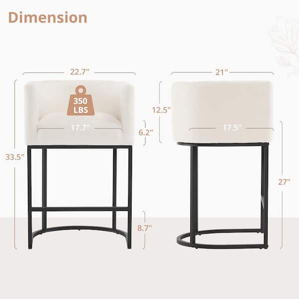 LUE BONA 26" LOW BACK BAR STOOL METAL FRAME COUNTER HEIGHT SET OF 2 BLACK/BEIGE - Like New