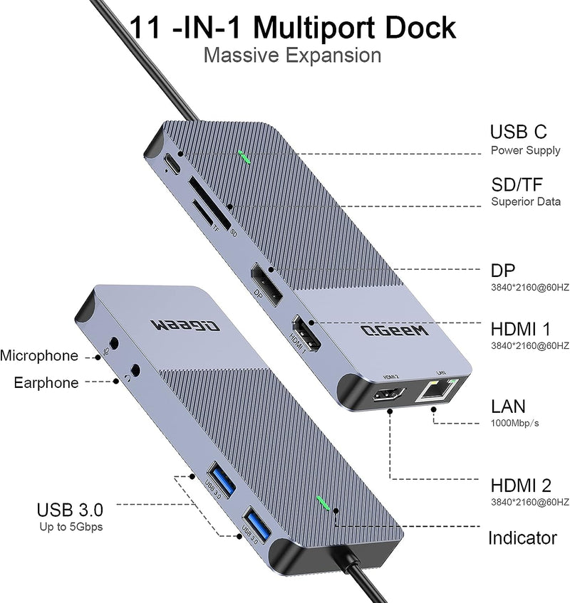 QGeeM USB 3.0 Docking Station D6906 - Gray Like New