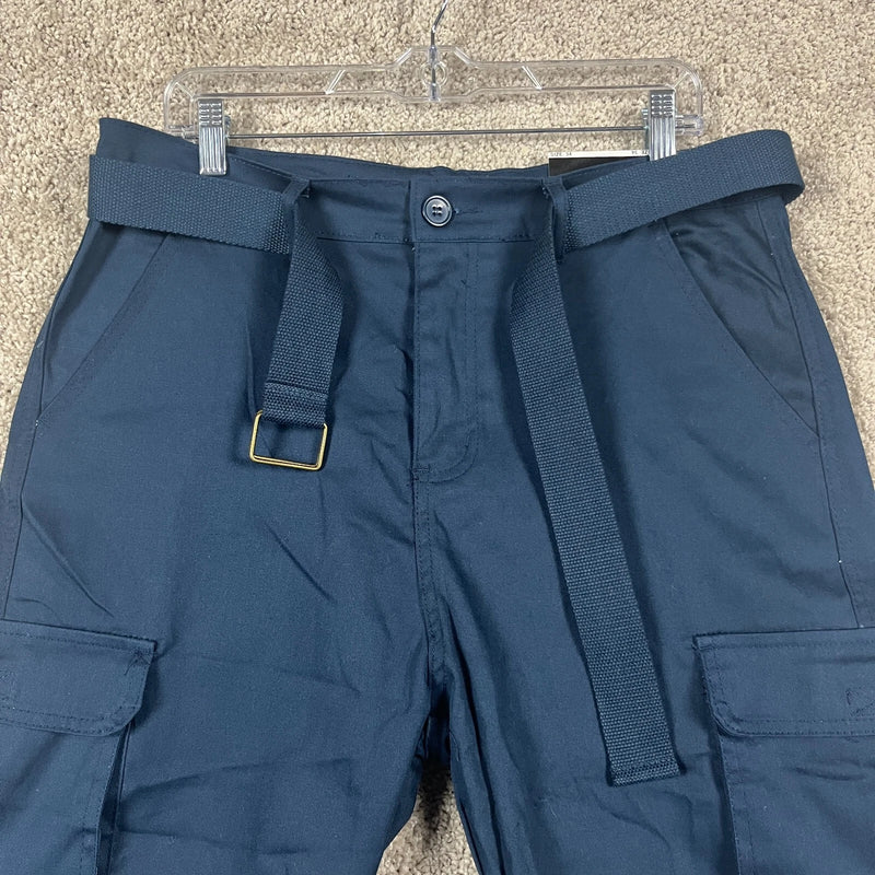 BLUE ICE MEN'S SLIM FIT STRETCH BELTED CARGO SHORTS - SIZE: MEN 40 - NAVY - Brand New