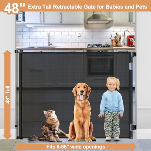 HEELALBABY 48" EXTRA TALL RETRACTABLE BABY GATES 55" WIDE RETRACTABLE DOG GATE Like New