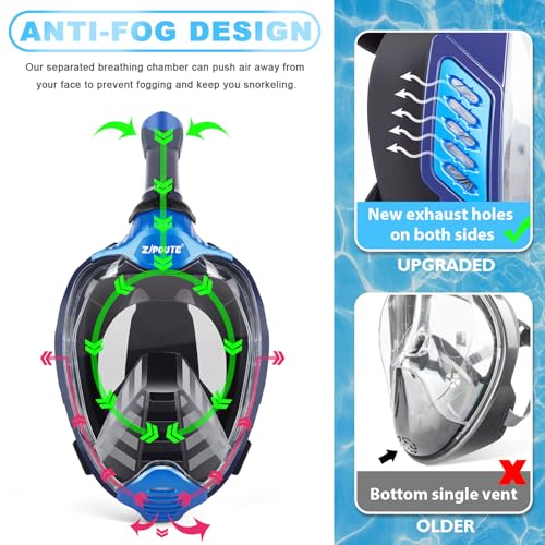ZIPOUTE SNORKEL MASK FULL FACE, FOLDABLE FULL FACE, CAMERA MOUNT, BLUE S/M - Like New