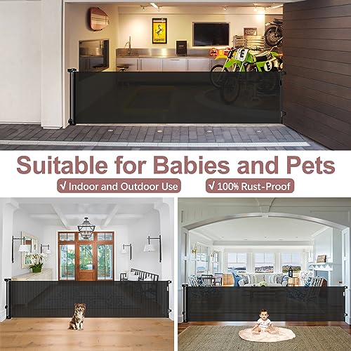 ‎KISKIZ 85 INCH WIDE RETRACTABLE MESH BABY DOG GATE EXTRA LONG OPENINGS - BLACK - Like New