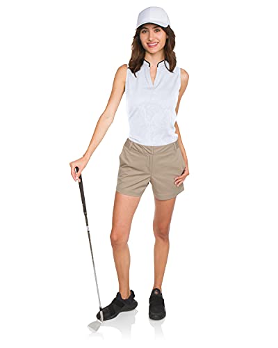 THREE SIXTY SIX FLORAL GOLF POLO SHIRT FOR WOMEN SLEEVELESS COLLARLESS M - WHITE - Like New