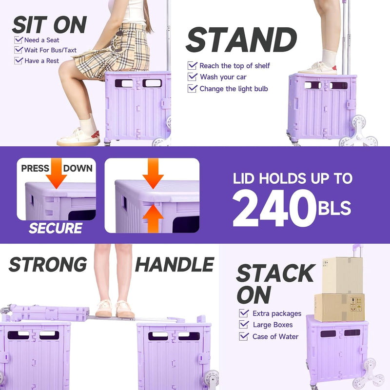 Honshine PLX-3 Foldable Cart with Stair Climbing Wheels, Collapsible - Lavender - Like New