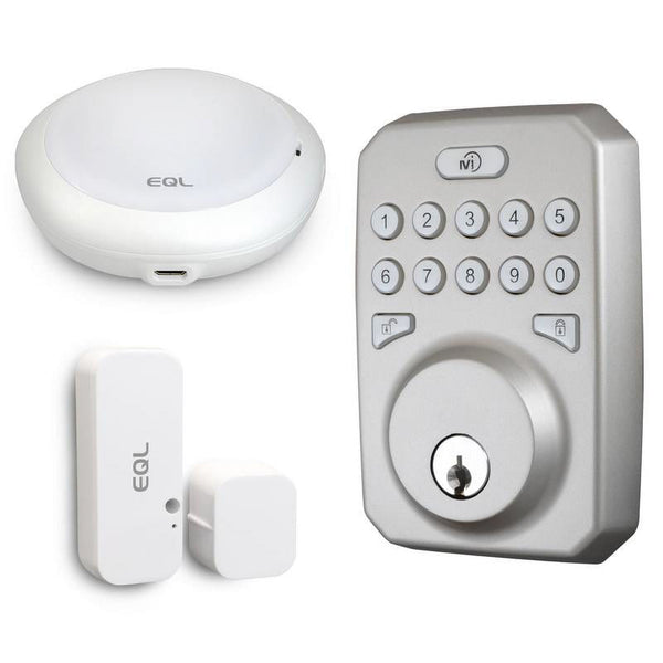 MiEQ PENTAGON HOME SECURITY BUNDLE Smart HUB Deadbolt Lock - BRUSHED NICKEL Like New