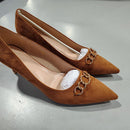 DELLYERISHOP WOMENS KITTEN HEELS PUMPS DRESSY LOW HEEL POINTED TOE - 9 - BROWN - Like New