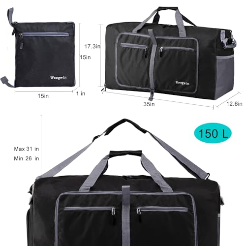 Woogwin Travel Duffel Bag Large Foldable Waterproof Overnight Bag 150L - BLACK - Like New