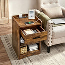 VASAGLE NIGHTSTAND CHARGING STATION BED RUSTIC BROWN LET611T01 - RUSTIC BROWN - Like New