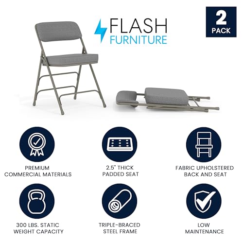 FLASH FURNITURE HERCULES SERIES METAL FOLDING CHAIRS, SET OF 2 - GRAY - Like New