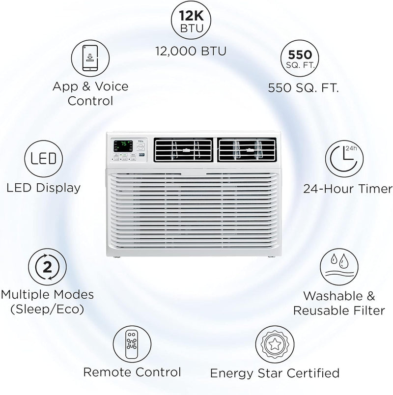 TCL 12W9E1-A Smart App & Voice Control Window Air Conditioner 12,000 BTU -White Like New