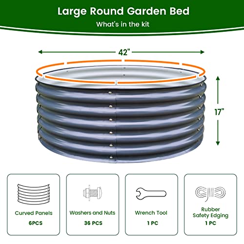 OLLE 17" TALL, 42" ROUND GARDEN BED KIT, 3.5 * 3.5 * 1.4FT - MIDNIGHT GRAY - Like New