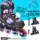 FIHUNY Adjustable Inline Skates for Kids and Adults Light Up Wheels -Pink - Brand New