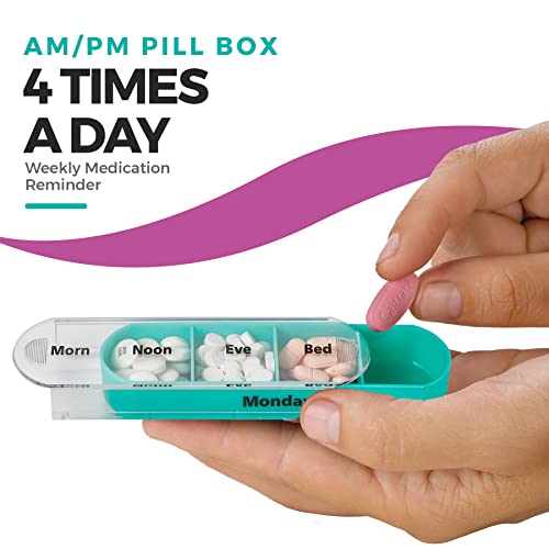 MEDCA WEEKLY PILL ORGANIZER 7 COMPARTMENTS FOUR TIMES-A-DAY MED393 - BLACK - Like New