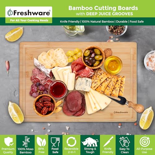 Freshware 24" 3XL Bamboo Cutting Boards for Kitchen, Butcher Block (3XL, 24x18") - Brand New