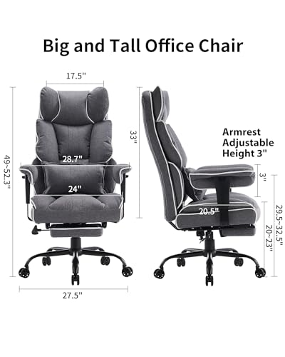 Efomao Fabric Office Chair, High Back Executive Chair with Foot Rest - Gray - Like New
