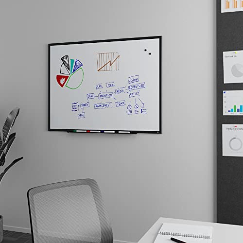 TRURED Magnetic Dry Erase Whiteboard 4 x 3 Feet 4 Markers Black Aluminum Frame - Like New