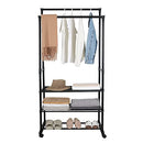 ZOES HOMEWARE Double Rod Clothes Rack on Wheels with Shelves Metal B095P7GNH1 - Like New