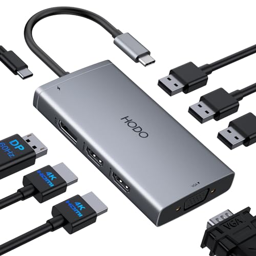 HODO USB C DOCKING STATION DUAL MONITOR ADAPTER FOR DELL HP - GRAY - Like New