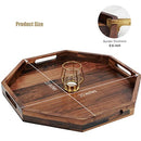 MAGIGO 20" Large Octagonal Black Walnut Wood Ottoman Tray with Handles - Brand New
