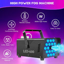 FOG MACHINE 18 LED LIGHTS 13 COLORS 2500CFM FOG 600W FAST SMOKE  - BLACK - Like New