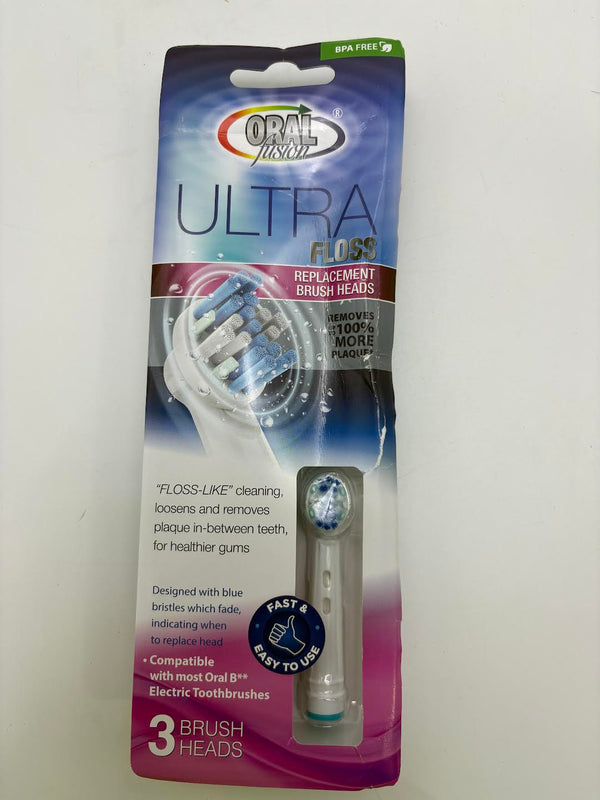 ORAL FUSION ULTRA FLOSS REPLACEMENT BRUSH HEADS 3 CTS COMPATIBLE ORAL B - WHITE - Brand New