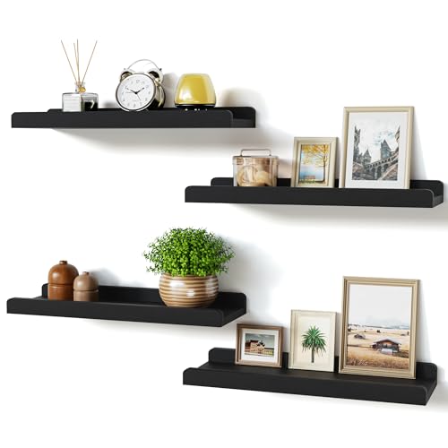 Love-KANKEI Floating Shelves for Wall Set of 4 Wood Wall Shelves - BLACK Like New