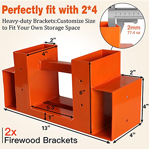 GARDGUARD OUTDOOR FIREWOOD RACKS 2 PACK LOG STORAGE RACK BRACKET KIT ORANGE Like New