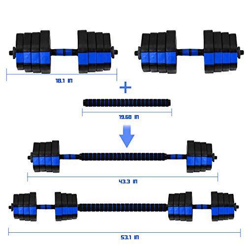 VIVITORY Dumbbell Set - Adjustable Weights, Non-Rolling, 44 to 66 Lbs - Blue - Like New