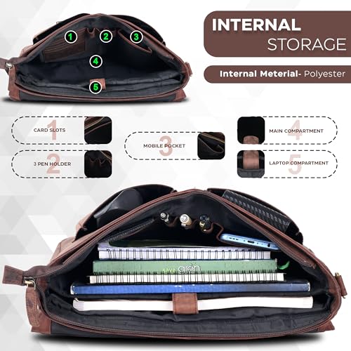 OAK LEATHERS LEATHER LAPTOP MESSENGER BAG OFFICE TRAVEL BAG BROWN1 - L - Like New