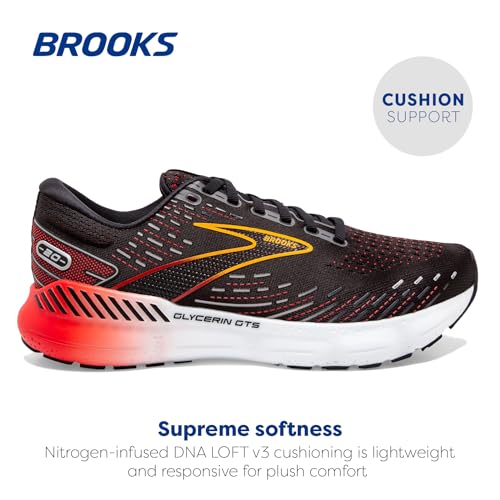 BROOKS MEN'S GLYCERIN GTS 20 RUNNING SHOE BLACK/BLACKENED PEARL/FIERY RED 10.5 - Like New