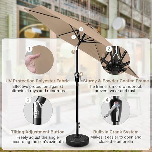 SIMPLE DELUXE 7.5FT PATIO UMBRELLA OUTDOOR TABLE MARKET YARD UMBRELLA - TAN - Like New