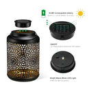 GLITZHOME 8.75 IN. H METAL CUTOUT SOLAR POWERED OUTDOOR HANGING LANTERN BLACK - Like New