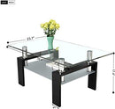 DKLGG Rectangle Glass Center Coffee Table with Lower Shelf Metal Legs - Black - Like New