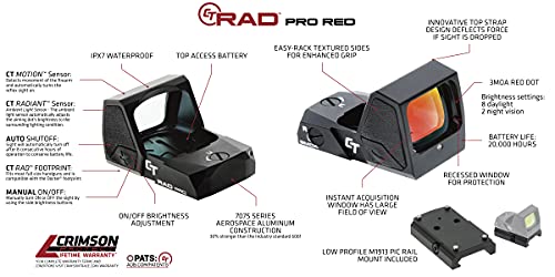 CRIMSON TRACE RAD OPEN REFLEX PISTOL SIGHT - RED DOT - BLACK - Like New