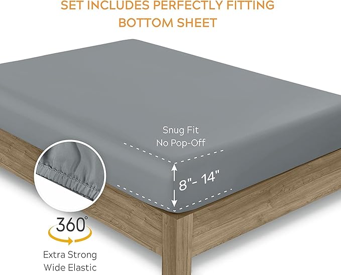 Sleep Mantra 100% Organic Cotton Bed Sheet Set Crisp Cooling King - Dark Grey Like New