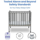 Delta Children Folding Portable Mini Baby Crib, 1.5" Mattress, B073Y8K6T4 - Grey - Brand New