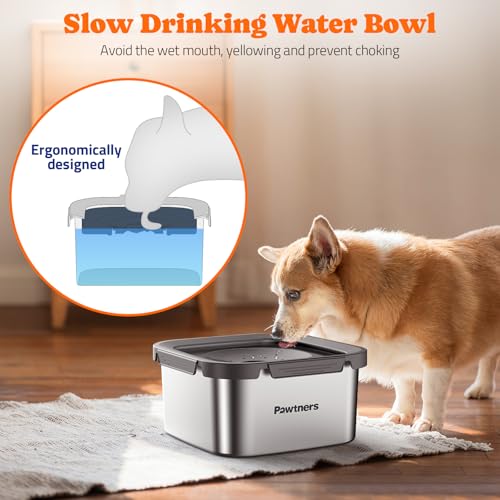 PAWTNERS DOG WATER BOWL NO SPILL 4.5L STAINLESS STEEL DOG FLOATING BOWL GRAY - Like New