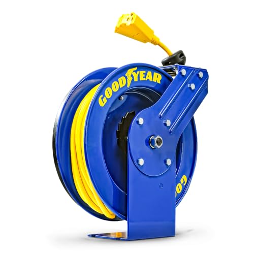 Goodyear Retractable Extension Cord Reel, 12AWG x 80 ft (GUR078) - Yellow - Like New